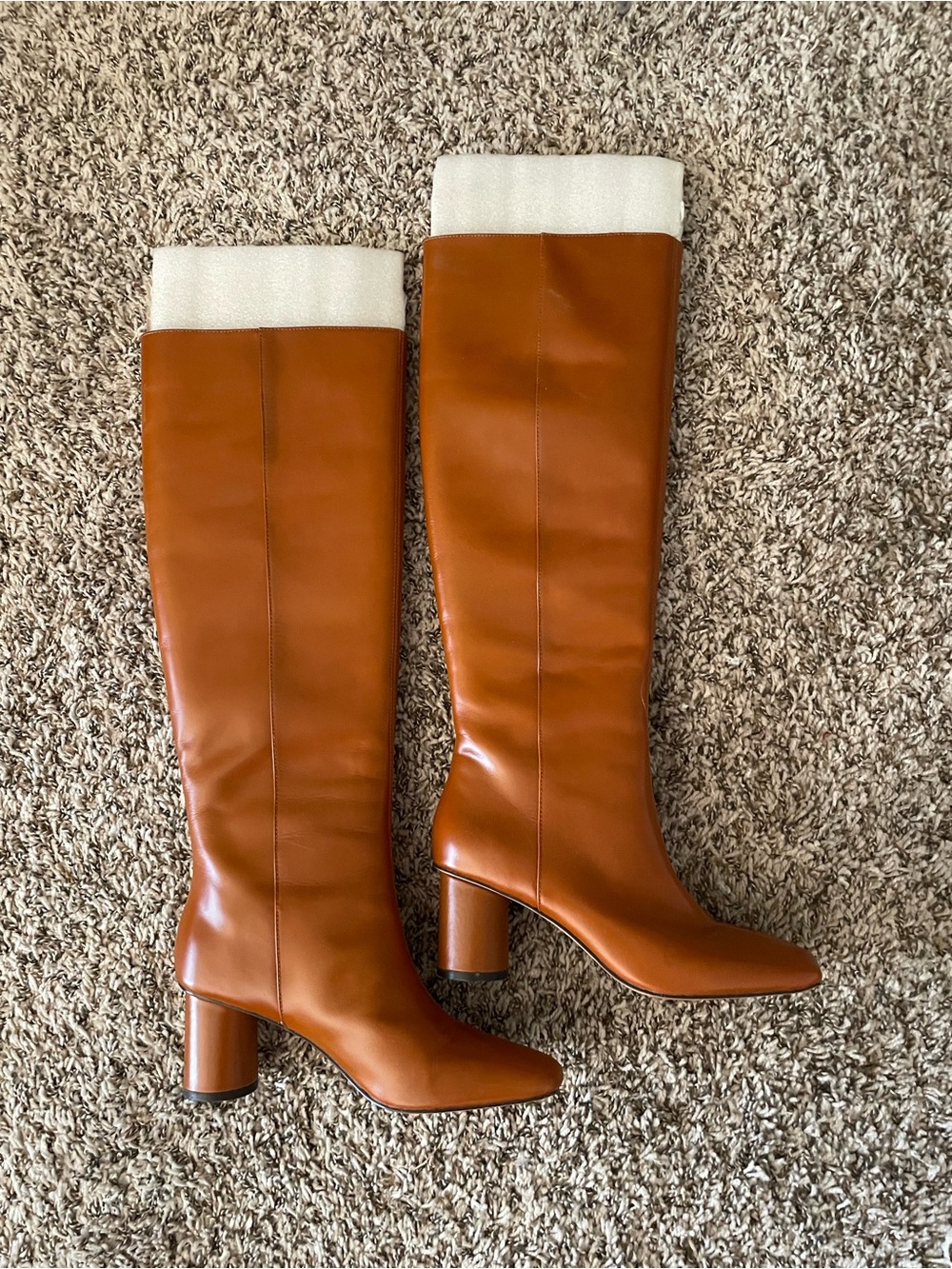 J. Crew Cognac Leather Over-the-Knee Block Heel Boots